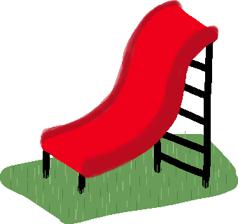  a digital lineless drawing of a bright red playground slide on a patch of grass. there is a ladder leading up to the slide